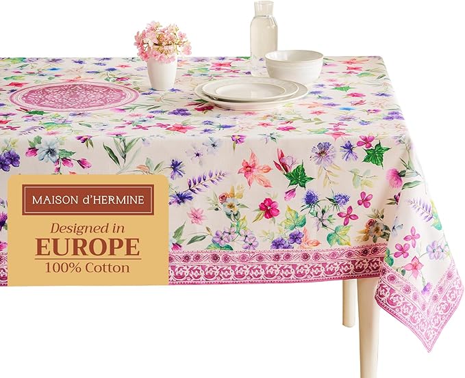 Maison d' Hermine Table Cloth Rectangle Table 100% Cotton 70 x 140 Inches Tablecloth Reusable Decorative for Dining Room Farmhouse Home Valentines Day Decorations Spring Summer - Chardon