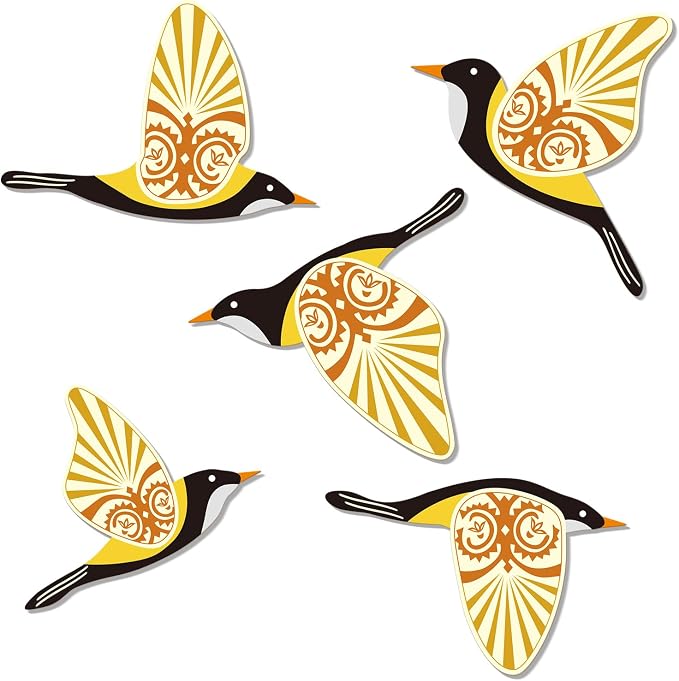 KOYILTD 5 Piece Bird Wood Wall Sculptures Wooden Wall Art Decor Scandinavian Home Decorations Flying Bird Wall Decor Farmhouse Wall Art for Home Living Room Bathroom Dining Room (Yellow)