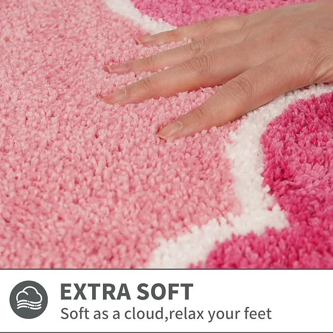 Rose Pink Toilet Rugs U-Shaped 24x20inch,Non Slip Absorbent Quick Dry Coutour Bathroom Rug for Shower Room Toilet,Microfiber Bath Mats for Bathroom Floor Washable Carpet for Shower Toilet