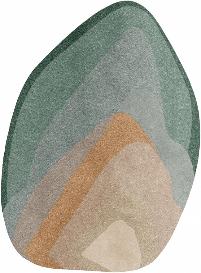 Boho Irregular Area Rug Green Grey Brown Modern Abstract Organic Shaped Unique Designer Rug for Bedroom Nursery Living Room Washable Large Rugs Funky Playroom Classroom Non Shedding Thick Carpet 5x8