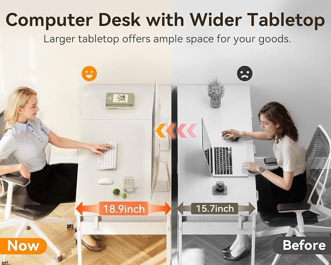 ODK Computer Desk with 6 Drawers, 48 Inch Office Desk with Storage, Reversible Desk with Headphone Hook for Home Office, Work Study Table Vanity for Bedroom, White