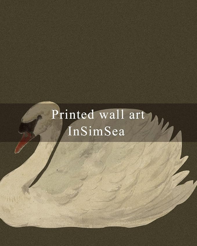 InSimSea Swan Frame Vintage Wall Art, Oil Painting Canvas Print, Grey-Green Background, Bedroom, Living Room, Bathroom, Office Mix-and-Match Art, 8x10 in