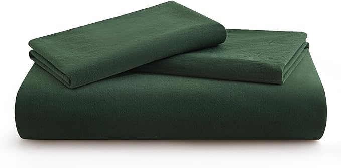 LOVQUE Forest Green Duvet Cover Full Size, 100% Washed Cotton Linen Like Bedding Set with Zipper Closure (No Comforter), 80x90 Inches