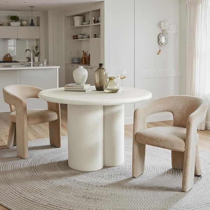 44.9" Modern Round Dining Table for 4-6, 2" Thickened Matte Concrete Tabletop & Unique Cloud-Shaped Pedestal, Circle Kitchen Table for Dining Room Apartment, Easy Assembly & Clean (White, Only Table)