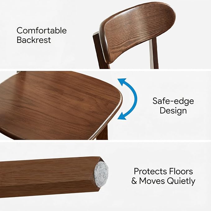 100% Solid Wood Dining Chairs Set of 4 - Practical Kitchen Chairs - Wood Dining Chair for Dining Room, Kitchen (Walnut)