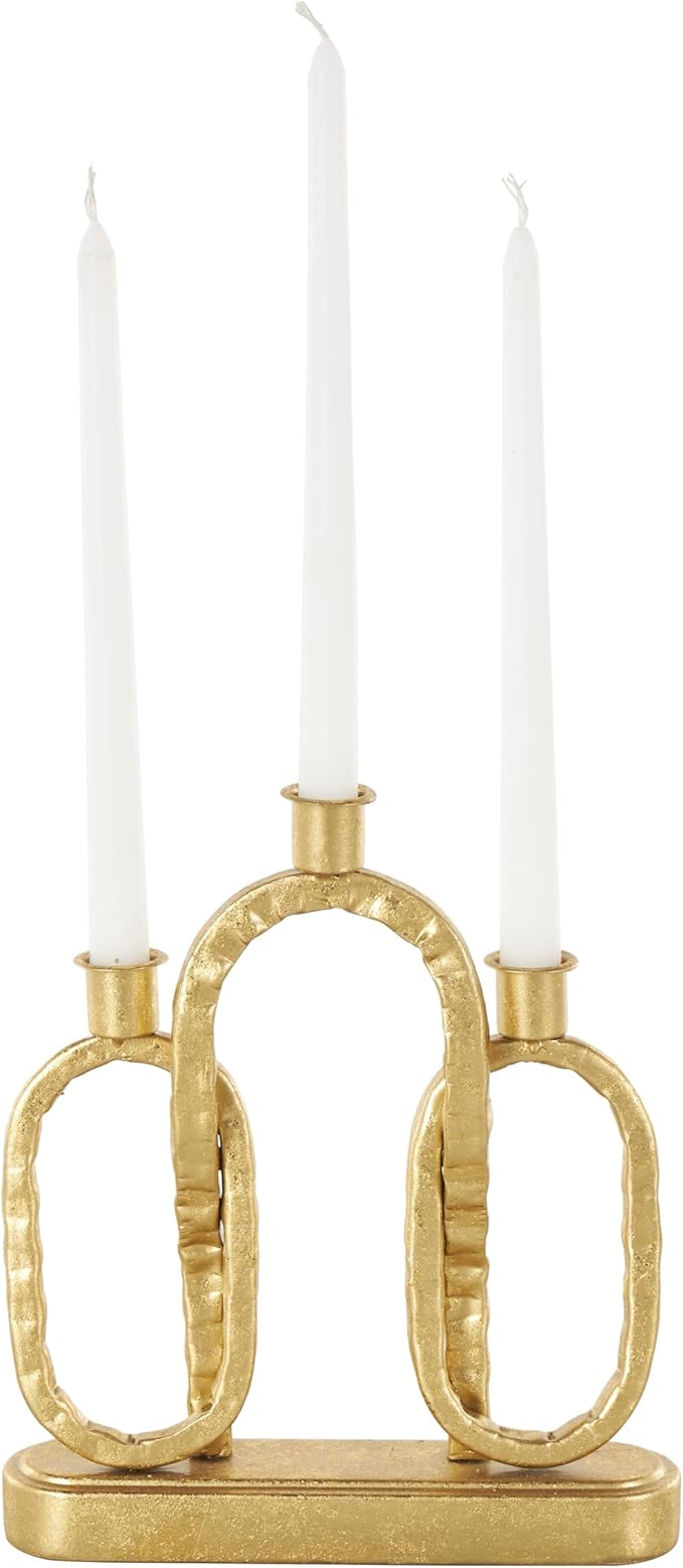 Deco 79 Metal Decorative Candle Holder Interlocked Chains Candle Stand with Rectangle Base, Candlestick Holder 9" x 2" x 10", Gold