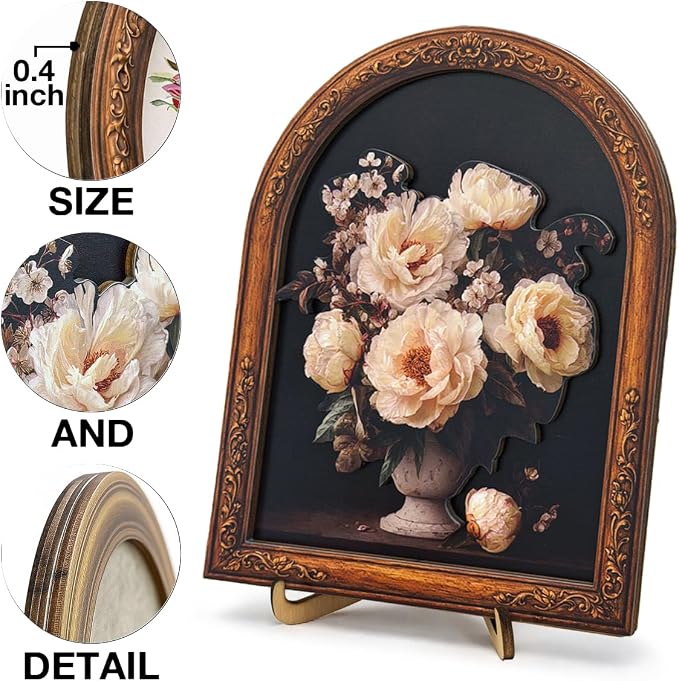 3D Vintage Peonies Floral Desk Decor Sign, Vintage Peony Flower Bouquet Framed Wall Art Sign for Home Bedroom Living Room Desk Wall Shelf Aesthetic Decor 8x10 Inch