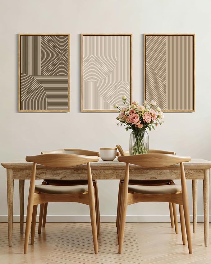 PHOPAGO 16x24in Large Minimalist Abstract Framed Wall Art Modern Boho Neutral Line Wall Decor Geometric Artwork Bedroom Living Room Natural Framed