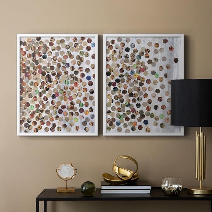 Renditions Gallery Set of 2 Peel & Stick Framed Prints, Textured Abstract Wall Art, Scattered Circular Cutouts Wall Decor, Re-Stickable - Ready to Hang - 22"x28" - White Frame LT588