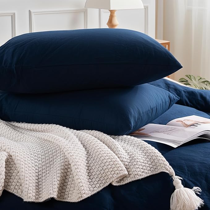 NEXHOME PRO Duvet Cover Set 100% Washed Cotton Oversized Queen 98"x98", Organic Natural Linen Look Textured 3 Pieces Bedding Set with Zipper Closure, Breathable (No Comforter) 9898