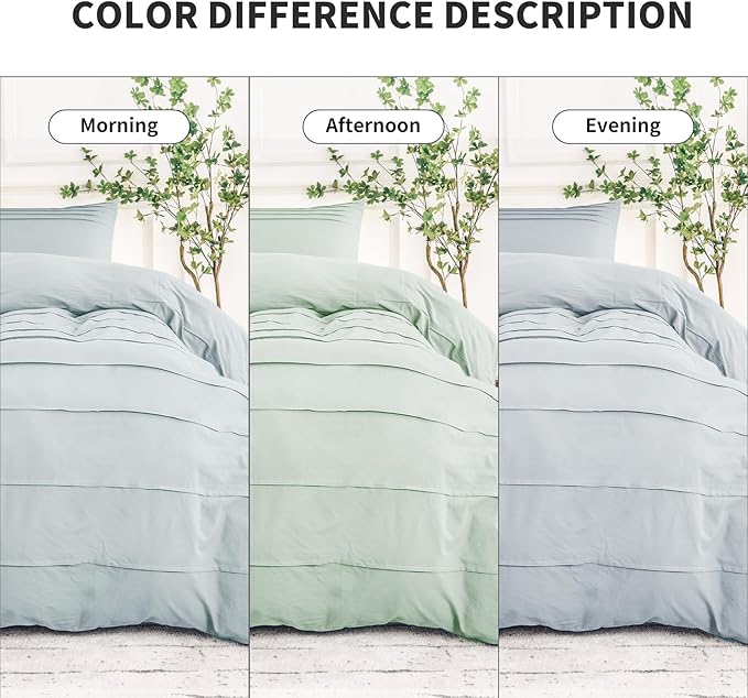 NEXHOME PRO 100% Washed Cotton Duvet Cover Queen Size, Pleated Textured Duvet Cover Set Azure Blue, 3 Pieces Bedding Set with Zipper Closure, Soft, Lightweight and Breathable (90"x90", No Comforter)