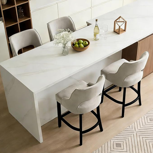 ClinQ Bar Stools Set of 4, 26" H Counter Height Bar Stools with Backs, Modern Upholstered Accent Barstools with Curved Footrest for Kitchen Island, Dining Room and Bar, Grey-Black Legs