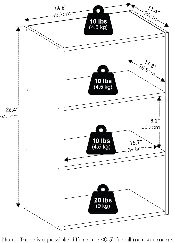 Furinno Basic Book Shelf, 3-Tier Bookshelf, Storage Organizer Bookcase with Open Shelf, 11 x 17 x 26, for Living Room, Bedroom, Home Office, Amber Pine