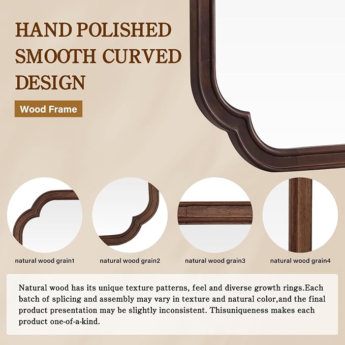 HOMECOOKIN Full Length Mirror Wall Mounted, Rustic Wooden Frame Floor Mirror, Rounded Corner Large Full Body Mirror for Bedroom,Dressing Room， Leaning or Hanging Against Wall (Walnut, 71" L x 24" W)