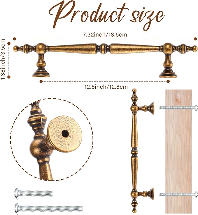 Shimeyao 10 Pack Antique Brass Cabinet Pulls 5"(128 mm) Hole Center Vintage Cabinet Pulls Handles Drawer Handles Closet for Kitchen Bathroom Drawer Dresser Pull Hardware Hole Center