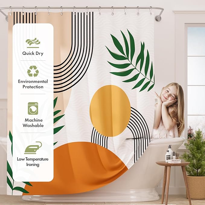 AmazerBath Fall Shower Curtain, Orange Abstract Cloth Shower Curtain Sets with 12 Shower Curtain Hooks, Luxury Hotel Quality Washable Farmhouse Polyester Fabric Bathroom Shower Curtains, 72x72 Inches
