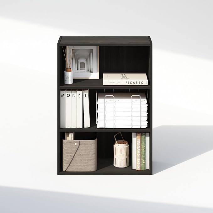 Furinno Simple Book Shelf, 3-Tier Bookshelf, Storage Shelves Bookcase, 9.7 x 23.7 x 31.5, for Living Room, Bedroom, Home Office, Espresso