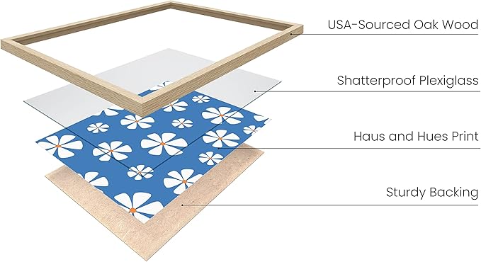 HAUS AND HUES Daisy Wall Art - Blue Floral Print, Aesthetic Flower Painting for Home Decor (Beige Frame, 16x20)