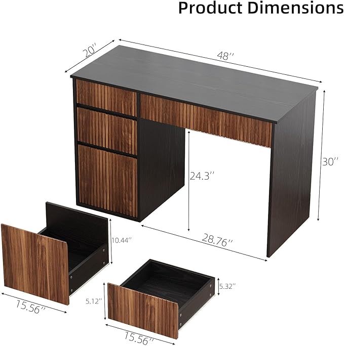 4 EVER WINNER 48 Inch Small Desk with Drawers, Computer Desk with Drawers and Storage Cabinet, Office Desks with Hidden Handle for Home Living Room, Wooden Desk for Small Spaces, Black