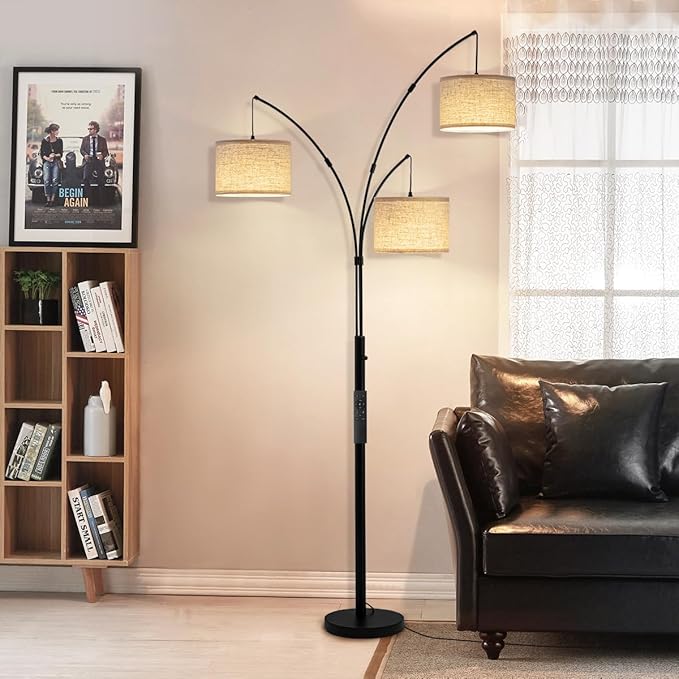 Floor Lamps for Living Room, 2400LM Super Bright Arc Floor Lamp with Remote Control, 3 Light Tall Floor Lamps with Stepless Dimmable, 80" Mid Century Tree Floor Lamp for Bedroom, Office