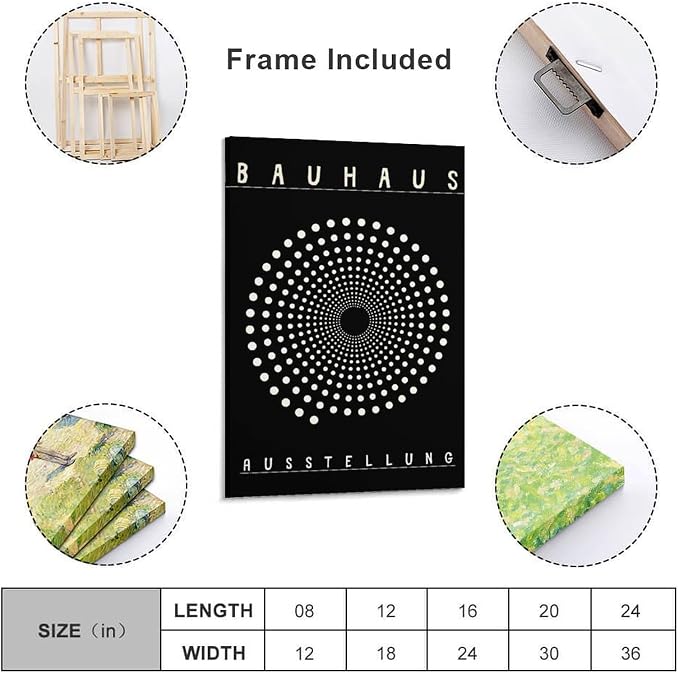 Bauhaus Print Poster,black And White Poster,Abstract Art,Minimalist,Stylish Mid Century Art Canvas Wall Art Print Poster For Home School Office Decor Frame-style 12x18inch(30x45cm)