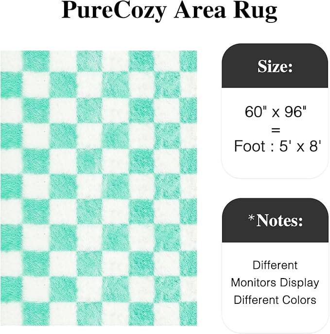 Green Rug 5x8 for Living Room, Checkered Modern Shag Rug Super Soft Washable Indoor Fuzzy Carpet Non-Slip Fluffy Rugs for Bedroom Home Aesthetic Decor