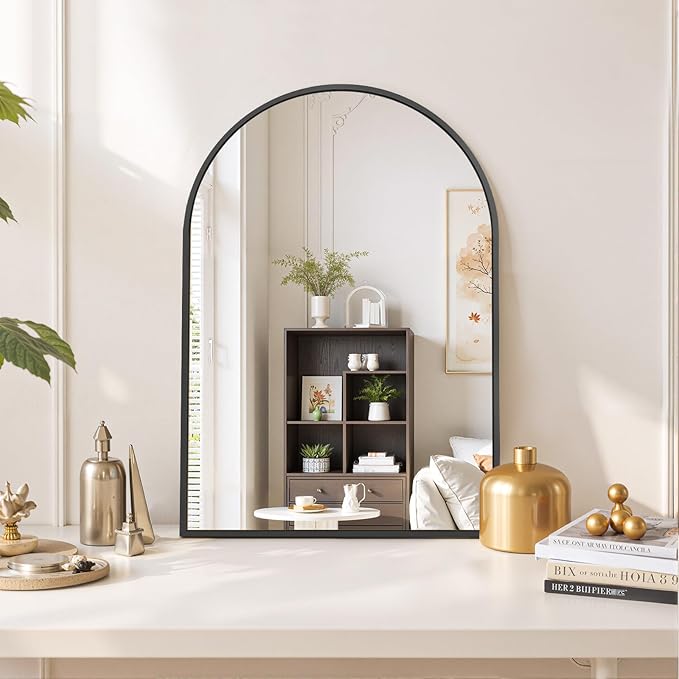 Arched Wall Mirror 30x20 Inch Black Bathroom Vanity Mirror with Metal Frame, Modern Arch Mirror for Bedroom, Living Room, Entryway, Wall Mounted Decorative Mirror