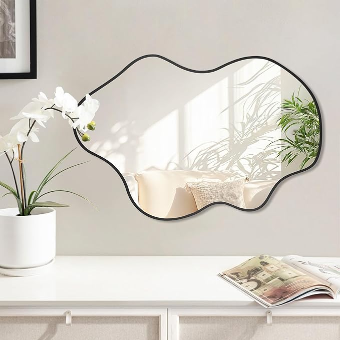 Black Clouds Irregular Wall Mirrors 22''x30'', Clouds Decorative Modern Mirror for Bedroom Bathroom Living Room or Entryway