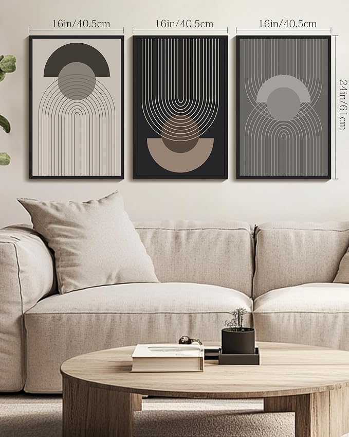 Boho Vintage Line Wall Art Framed Mid Century Bohemain Wall Decor Abstract Modern Artwork Home Office Living Room Prints Ready to Hang 16x24in Black Framed