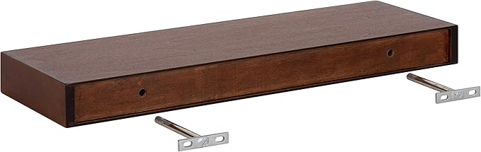 Kate and Laurel Havlock Modern Floating Shelves, Set of 2, Walnut Brown, Mid-Century Storage and Display Shelves for Wall