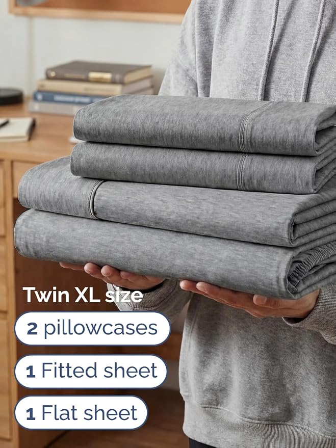 Extra Deep Twin XL Sheet Set - 4 Piece College Dorm Bed Sheets Set with Extra Deep Pockets - Ultra-Soft, Comfy & Breathable Bedding for Women, Men, Kids & Teens - Wrinkle & Fade Free - Heathered Grey