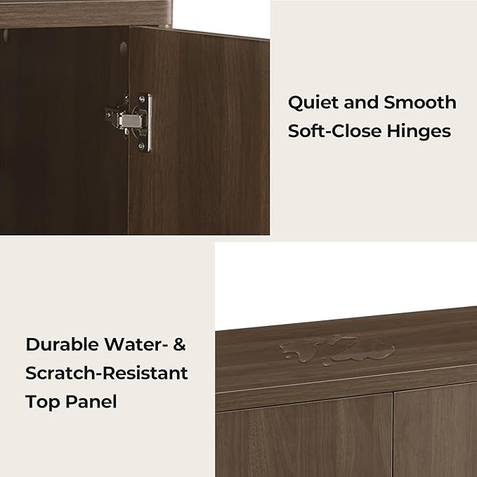 CHITA Sideboard Buffet Cabinet with Storage, Small Storage Cabinet with Doors and Shelves for Living Room Accent, Bar, Kitchen, Set of 2, Walnut