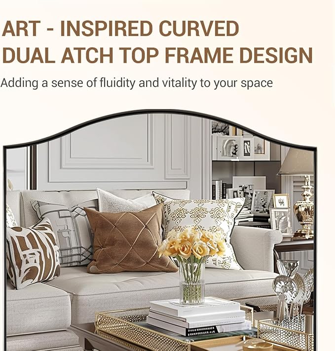 ANDY STAR 26"x38" Scalloped Mirror for Bathroom，Brushed Nickel Rectangle Wall Mirror with Curved Edge Stainless Steel Metal Frame, Wall-Mounted Mirror for Bathroom, Entryway, Living Room