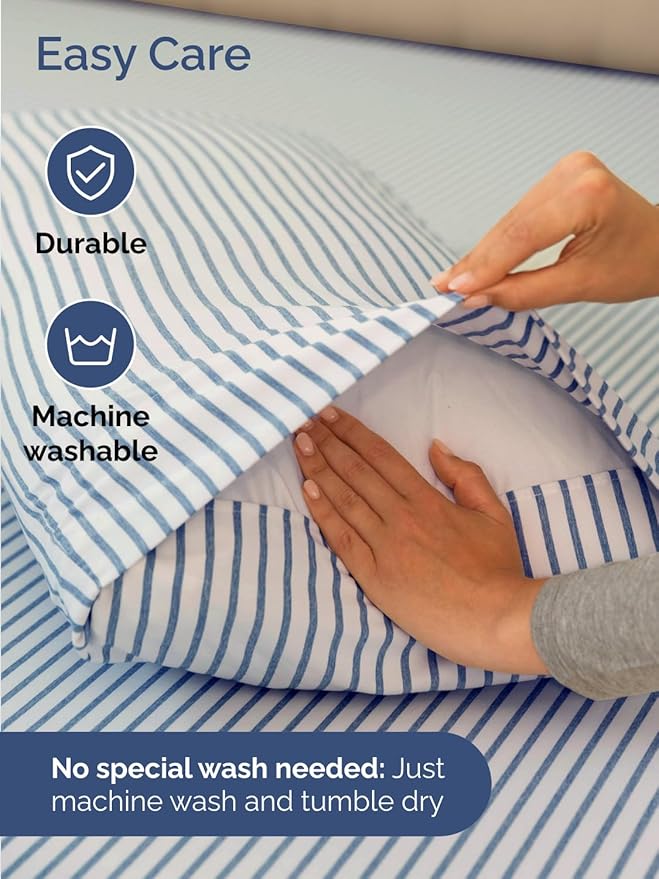 Extra Deep Split King Sheet Set - 7 Piece Breathable and Cooling Sheets - Hotel Luxury Bedding for Women, Men, Kids & Teens - Secure Fit - Soft and Wrinkle Free with Extra Deep Pockets - Blue Stripes