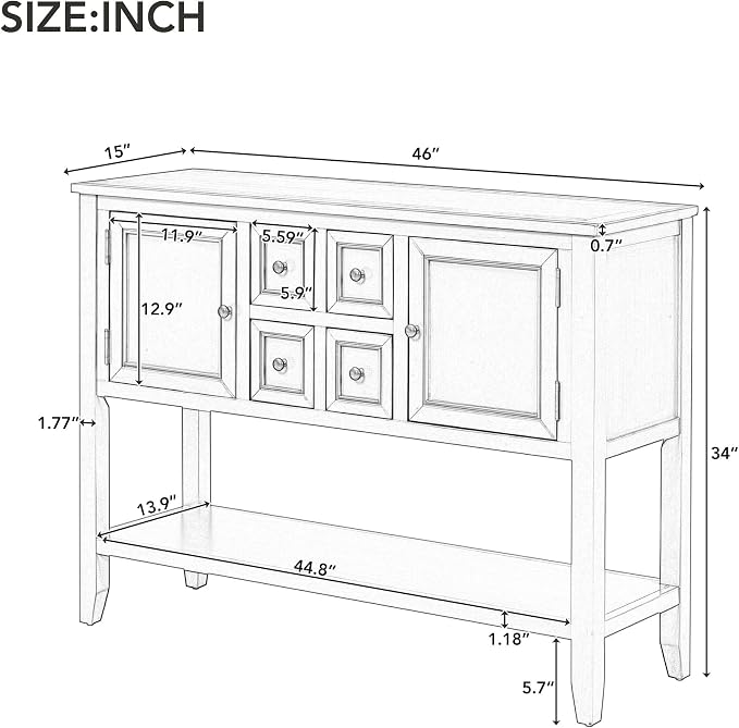 Merax Farmhouse Sideboard and Buffet Storage Cabinet Console Table with 4 Small Drawers, 2 Cabinet and Bottom Shelf (Dark Blue)