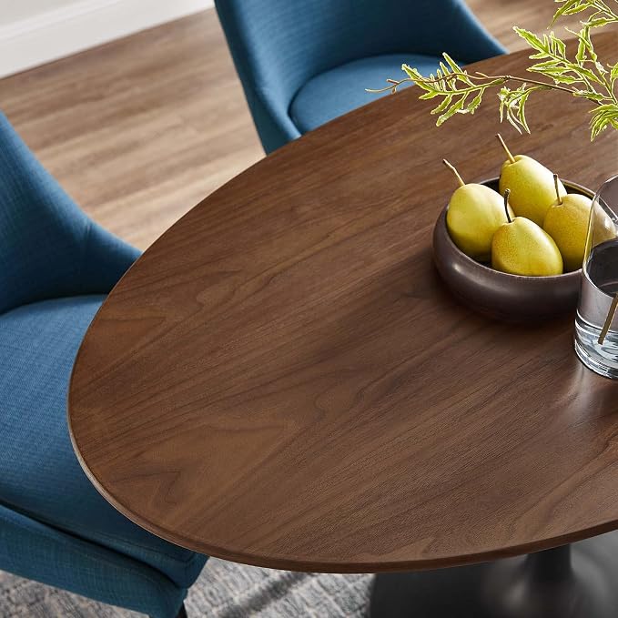 Modway Lippa 48" Oval-Shaped Mid-Century Modern Dining Table with Walnut Top and Black Base