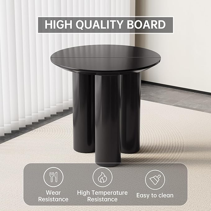 30" Round Dining Table for 2 Person, Circular Black Kitchen Table, Modern Dining Room Table for Kitchen, Living Room, Bar, Small Apartment Space Saving, Table Only