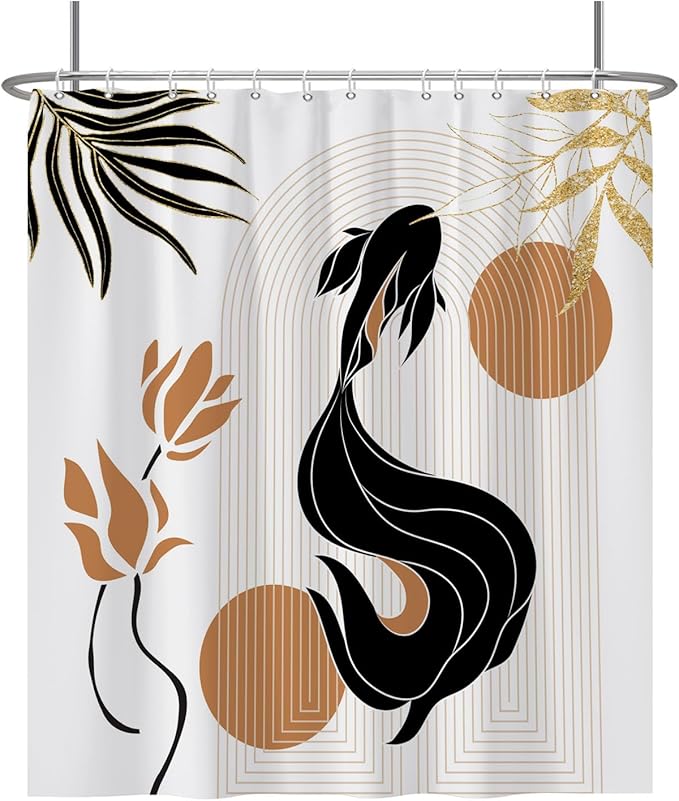 Baocicoo Bohemia Abstract Goldfish Shower Curtain Leaves Lotus Shower Curtain for Bathroom Art Home Hotel Hostel Bathtub Cubicle Decor Waterproof Curtain for Bathroom with Hooks 72x78 Inches