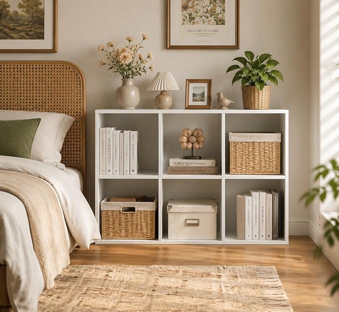 POWERSTONE 6 Cube Storage Organizer, Open Cube Bookshelf with Back Panels, Modern Display Cubby Bookcase for Bedroom Living Room Home Office, White