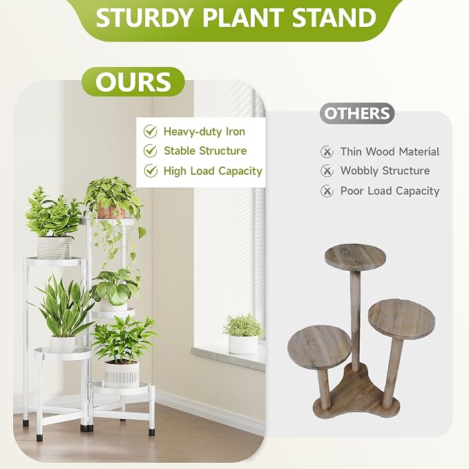 Cawukege 5 Tier Plant Stand Indoor, Tiered Plant Stand Outdoor for Multiple Plants, Corner Plant Shelf for Patio Balcony Porch Garden Living Room House,White