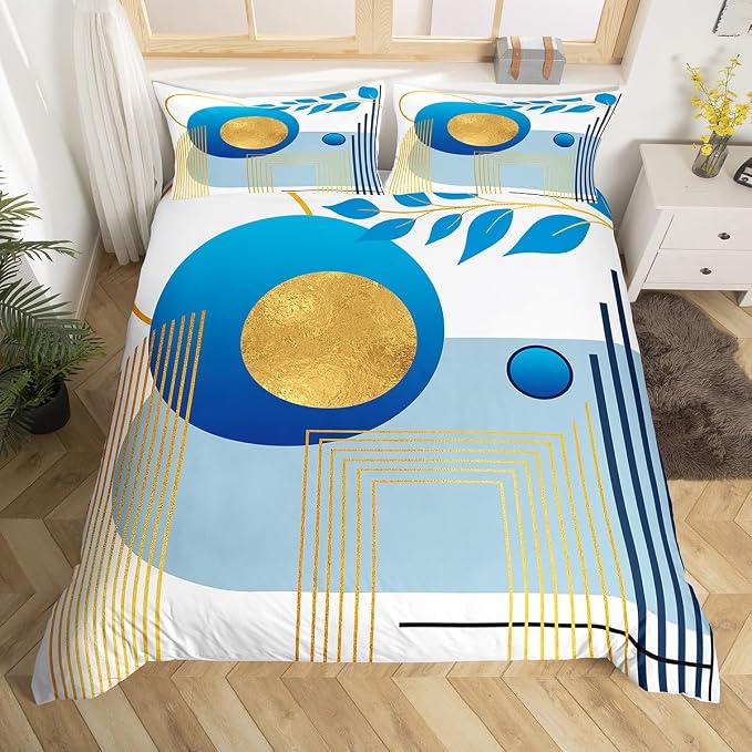 Erosebridal Blue Neutral Modern Duvet Cover King Size Boho Mid Century Comforter Cover Minimalist Aesthetic Bedding Set Geometric Abstract Bed Set
