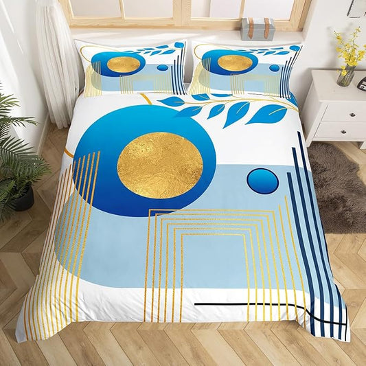 Erosebridal Blue Neutral Modern Duvet Cover King Size Boho Mid Century Comforter Cover Minimalist Aesthetic Bedding Set Geometric Abstract Bed Set