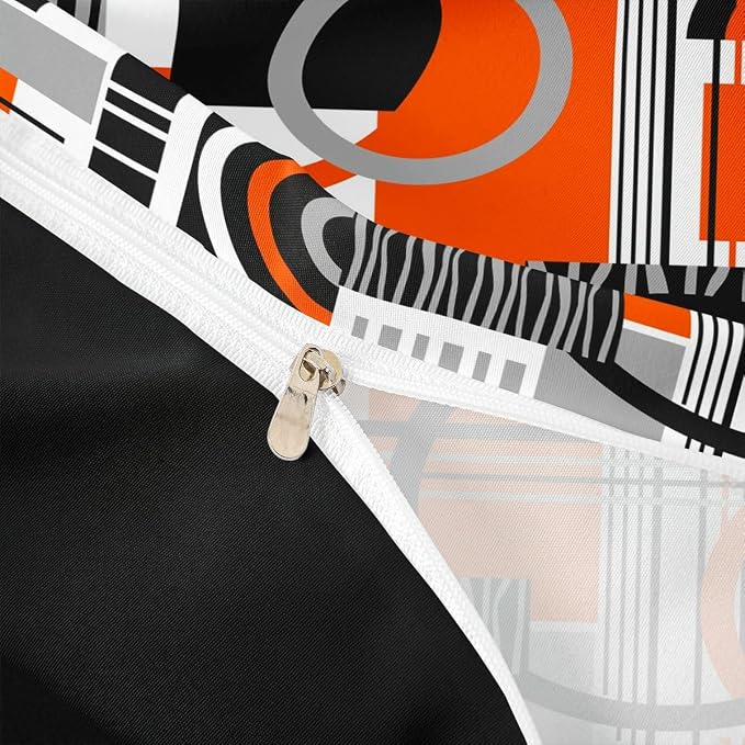 Erosebridal Art Deco Mid Century Duvet Cover Set Retro Modern Abstract Geometric Girl Toddler Bedding Set for Little Boys Black and White Orange Circles Stripes Comforter Cover Contemporary Bed Sets