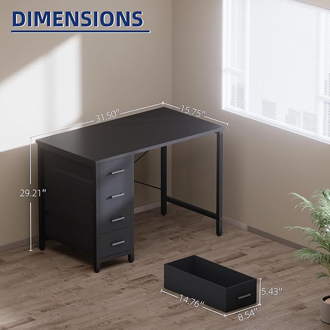 Pamray 32 Inch Computer Desk with 4 Drawers Small Office Desk for Home Bedroom Study Writing Simple Modern Computer Table Red