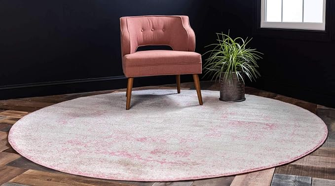 Unique Loom Bromley Collection Area Rug - Wells (8' Round, Pink/ Ivory)