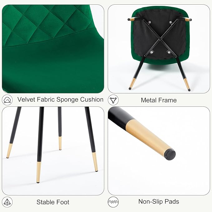 Round Dining Table Set for 4, Modern Mid Century Wooden Kitchen & Dining Room Table Set, 5 Piece Space Saving (47In Oak Table + 4 Green Velvet Chairs)