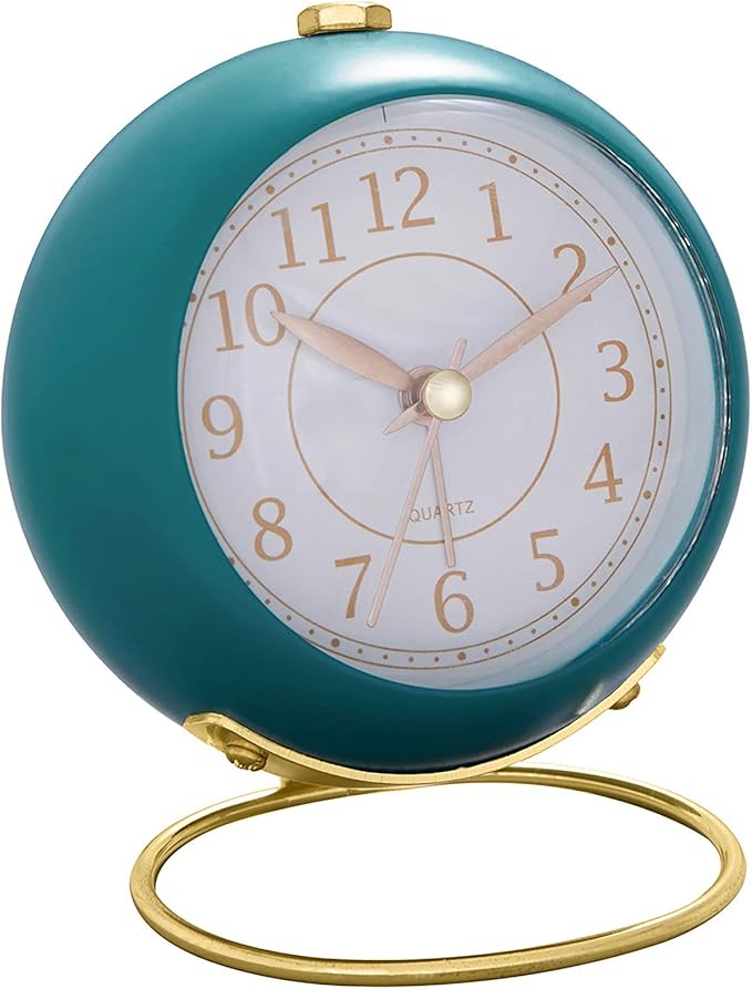 SHISEDECO Small Tableclocks Classic Non-Ticking Tabletop Alarm Clock with Backlight, Battery Operated Astronaut Deskclock with HD Glass for Living Room Bedroom Bedside Indoor Decor (Lake Blue)