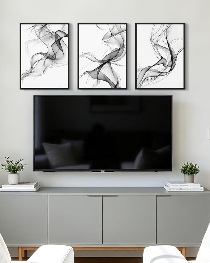 KUVIOKE Black White Abstract Framed Canvas Wall Art Ink Wash Pastel Wall Decor Modern Transparent Fog Illustration Art Painting for Bedroom Dining Room 12x16in (Black Framed)