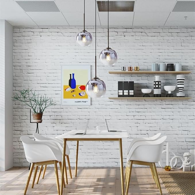 KCO Lighting Modern 3-Light Hanging Light Fixture Silver Gradient Glass Globe Pendant Ceiling Lighting with Adjustable Cord Mid Century Hanging Chandelier Light Fixture for Kitchen Island Bedroom…