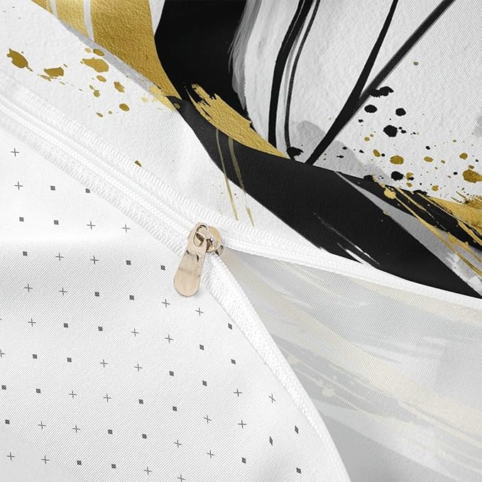 Erosebridal Black and White Golden Duvet Cover Twin - Geometric Decorative Abstract Bedding Sets Striped Bed Set for Boys Adults Girls Minimalists Graffiti Aesthetic Lines Bed Cover